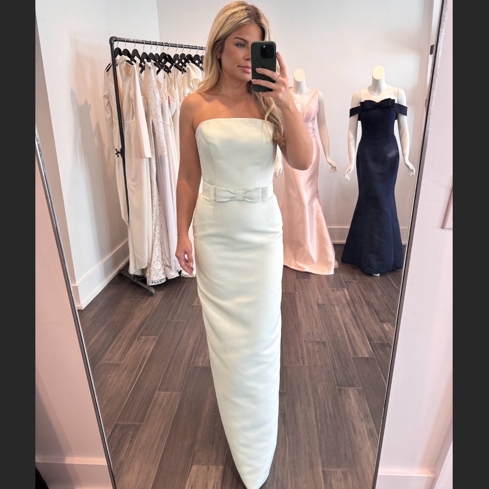 NWT Amsale Callista Strapless Faille Column Gown in Mint s. 10